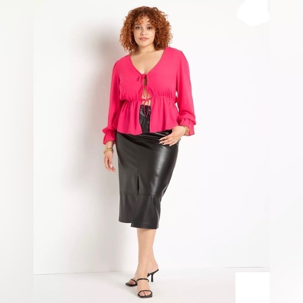 Eloquii Sheer Peplum Blouse w/ Tie Front